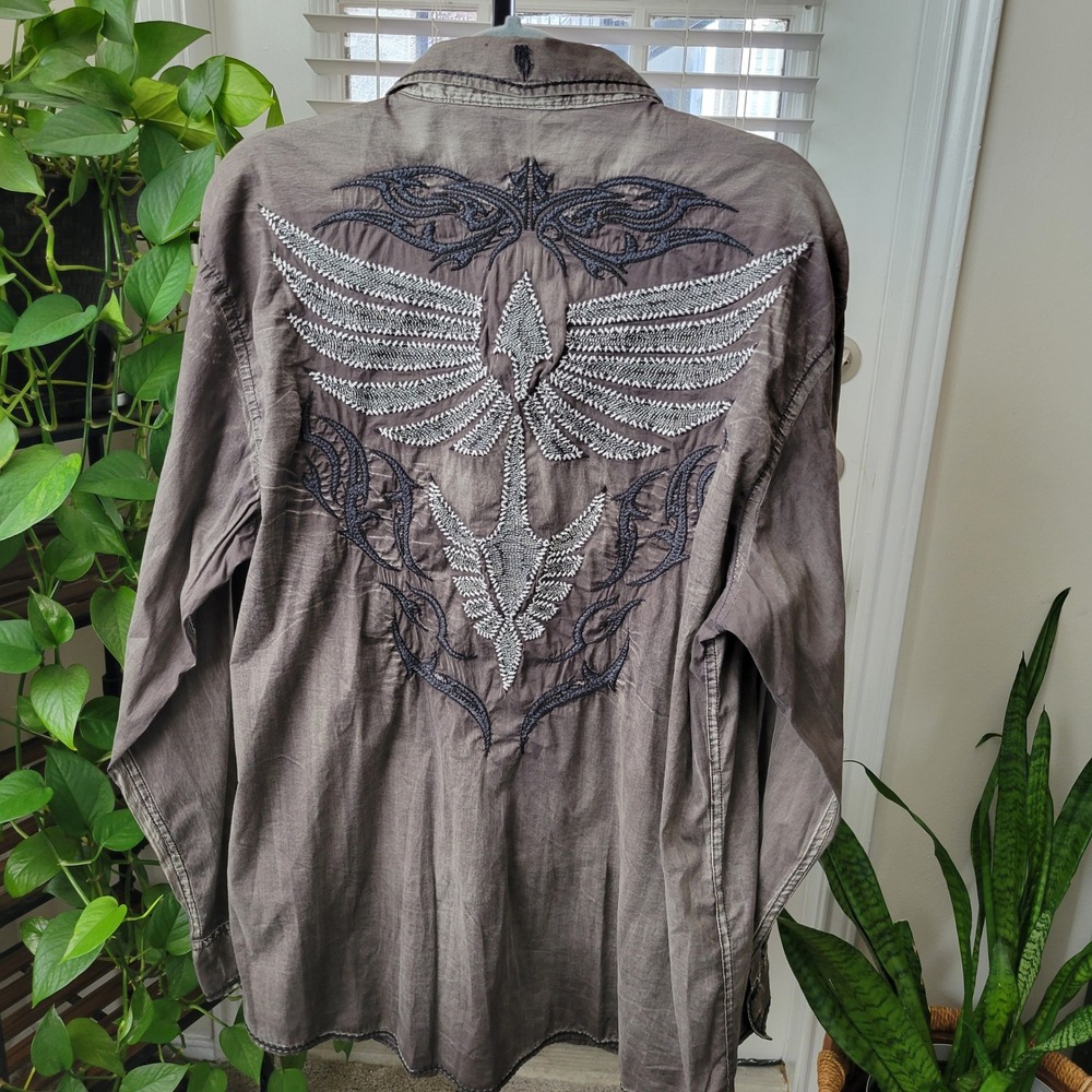 Roar Strength Refined Mens XXL Grey Embroidered Long Sleeve Button Down Shirt